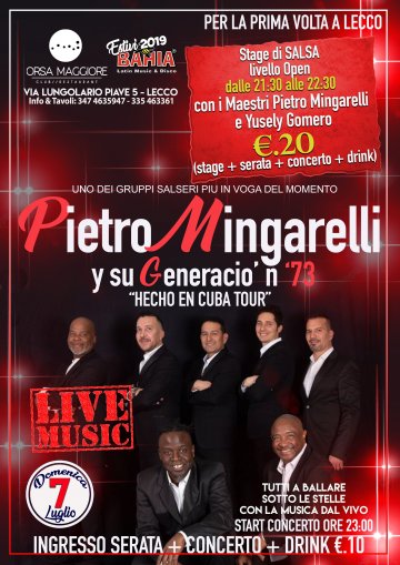 Domenica 7 Luglio 2019 - Stage/Live/Serata con i Grandi Pietro Mingarelli e Yusely Gomero