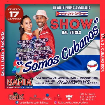 In preserata, Stage Gratuito di Rumba Cubana aperto a tutti e Show in anteprima assoluta con i Maestri de Cuba Elizabeh e Dudley by Sangre Latino