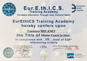 Diploma Eur.E.th.I.C.S. per il maestro Lorenzo Milano
