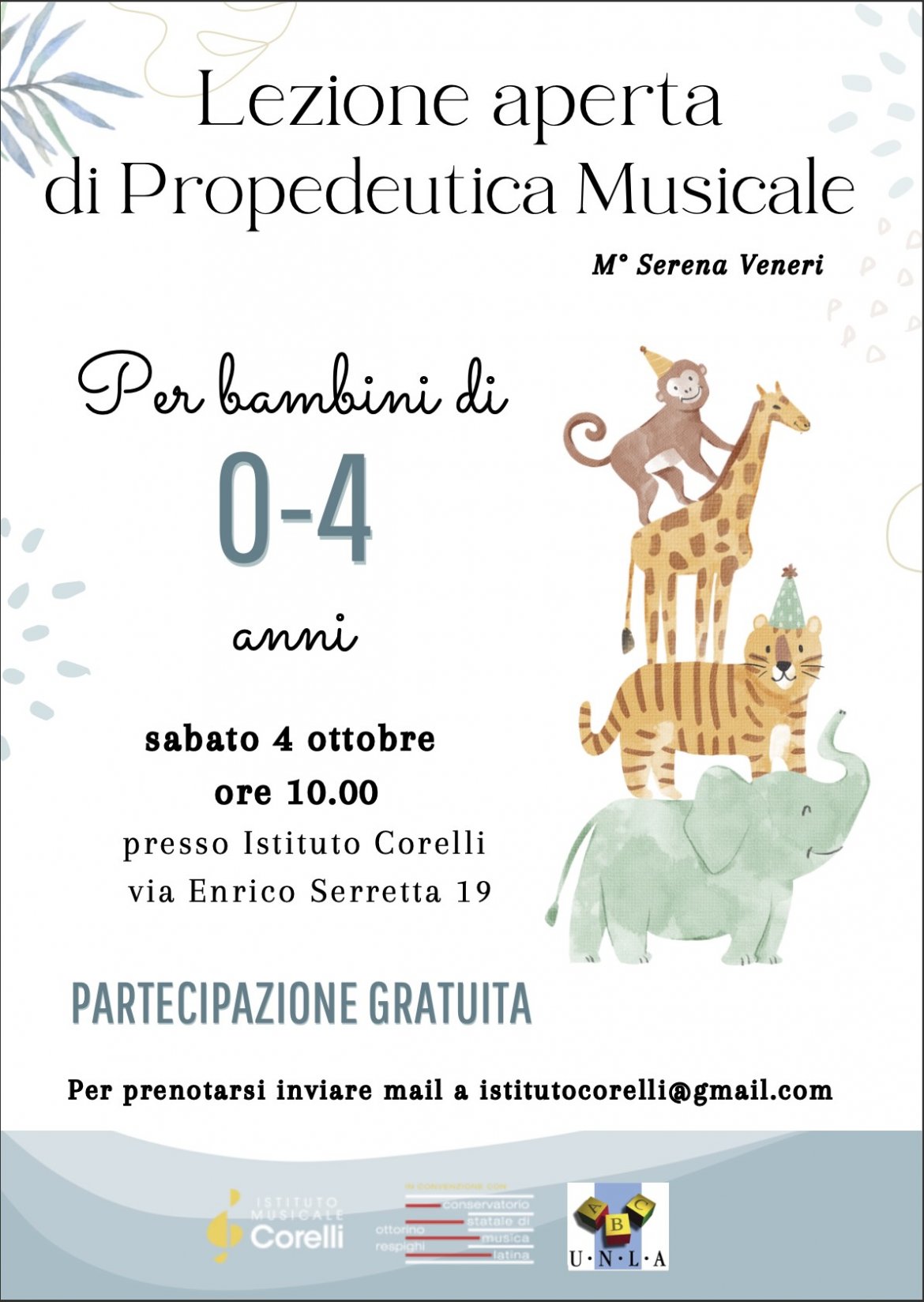 Lezione aperta gratuita di propedeutica musicale 0/4 anni