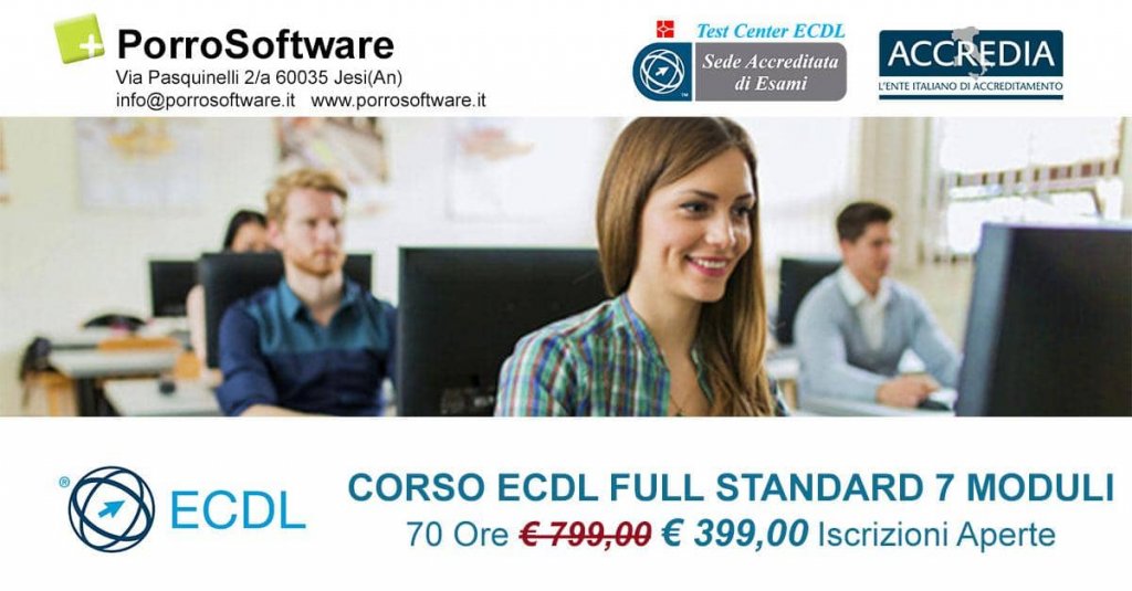 Jesi - Sconto 50% ECDL Full Standard 7 moduli | PorroSoftware | Jesi, via Pasquinelli 2 | Tel. 340 6551992 | Offerta valida fino al 30/09/18 Jesi - Sconto 50% ECDL Full Standard 7 moduli | PorroSoftware | Jesi, via Pasquinelli 2 | Tel. 340 6551992 | Offerta valida fino al 30/09/18