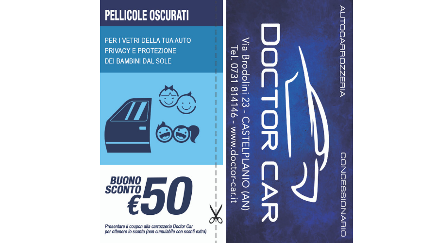 Castelplanio - Buono Sconto 50 euro Pellicole Oscuranti | Doctor Car | Castelplanio, Via Brodolini, 23 | Tel. 0731814146 | Offerta valida fino al 31/07/19 Castelplanio - Buono Sconto 50 euro Pellicole Oscuranti | Doctor Car | Castelplanio, Via Brodolini, 23 | Tel. 0731814146 | Offerta valida fino al 31/07/19