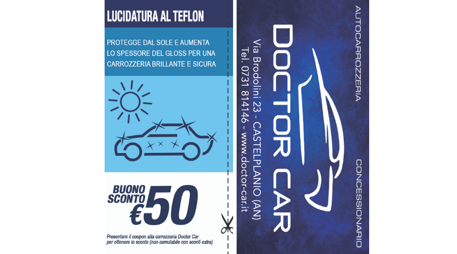 Castelplanio - Buono Sconto 50 euro Lucidatura al Teflon | Doctor Car | Castelplanio, Via Brodolini, 23 | Tel. 0731814146 | Offerta valida fino al 31/07/19 Castelplanio - Buono Sconto 50 euro Lucidatura al Teflon | Doctor Car | Castelplanio, Via Brodolini, 23 | Tel. 0731814146 | Offerta valida fino al 31/07/19
