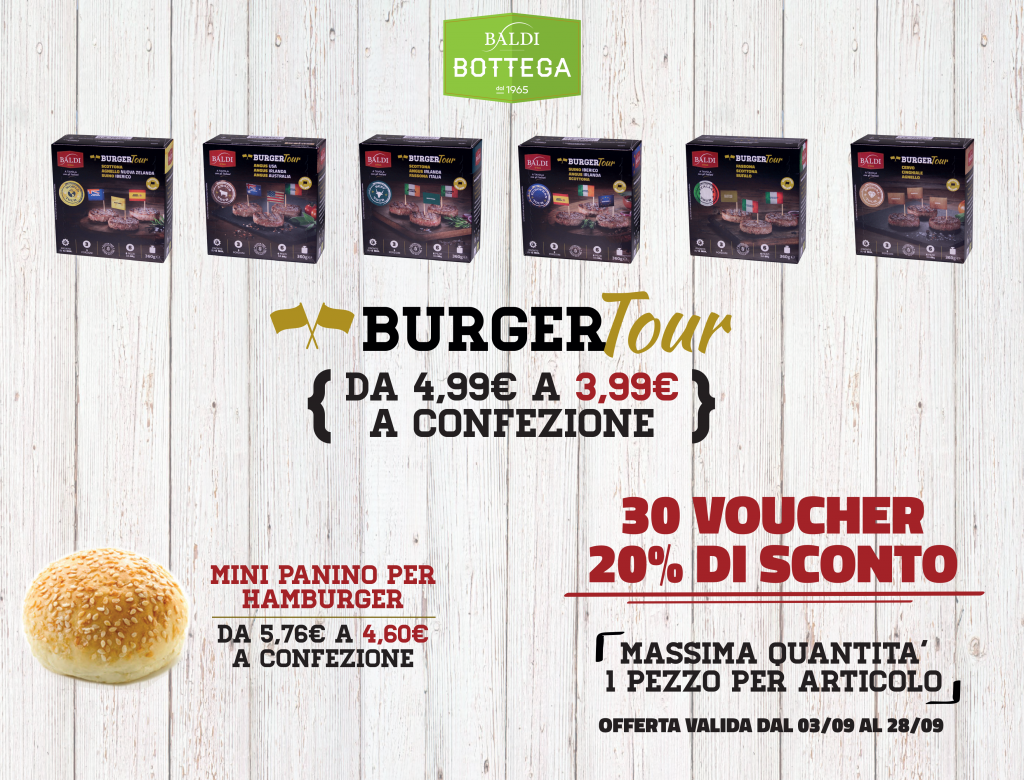 Jesi - Sconto 20% BurgerTour | Baldi Bottega | Jesi, Via della Barchetta, 8 | Tel. 073160142 | Offerta valida dal 3 al al 28/09/19 Jesi - Sconto 20% BurgerTour | Baldi Bottega | Jesi, Via della Barchetta, 8 | Tel. 073160142 | Offerta valida dal 3 al al 28/09/19