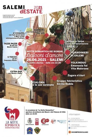 Salemi, torna Balconi d'amore-Notte romantica dei Borghi Musica per le strade del borgo, musei e Palazzo di Città aperti