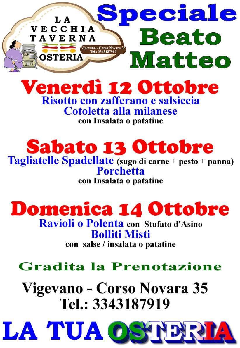 Speciale menù per il Beato Matteo! Speciale menù per il Beato Matteo!