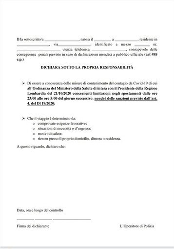 Vigevano24: Ordinanza anti Covid, da stasera coprifuoco dalle 23. Ecco il modulo da stampare per circolare
