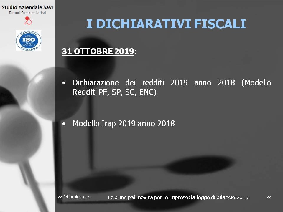 Slides Nuovo calendario fiscale 2019