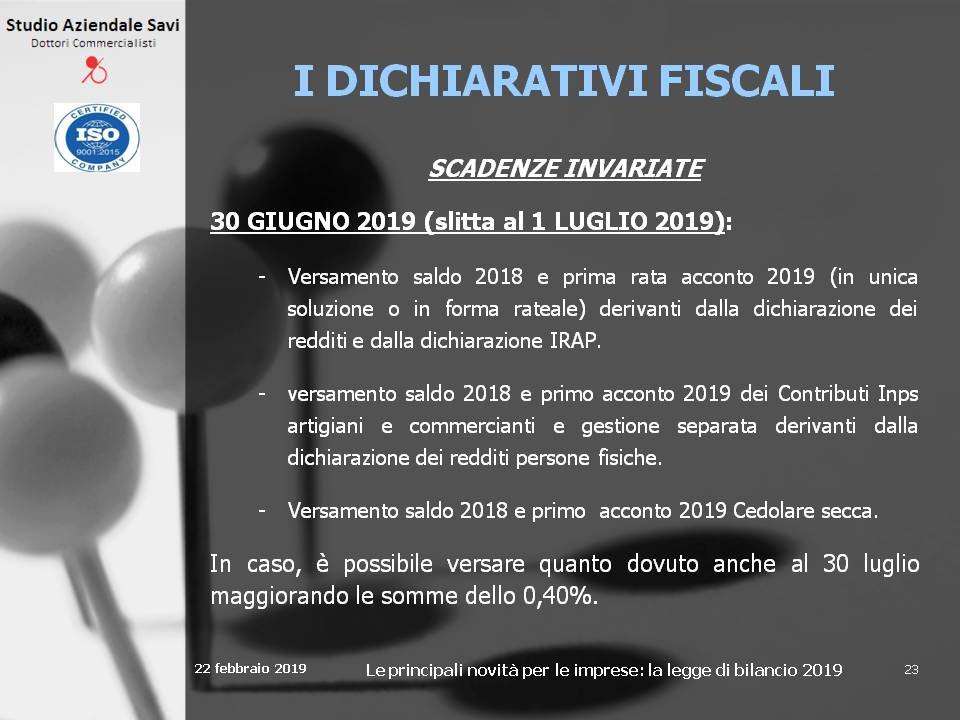 Slides Nuovo calendario fiscale 2019